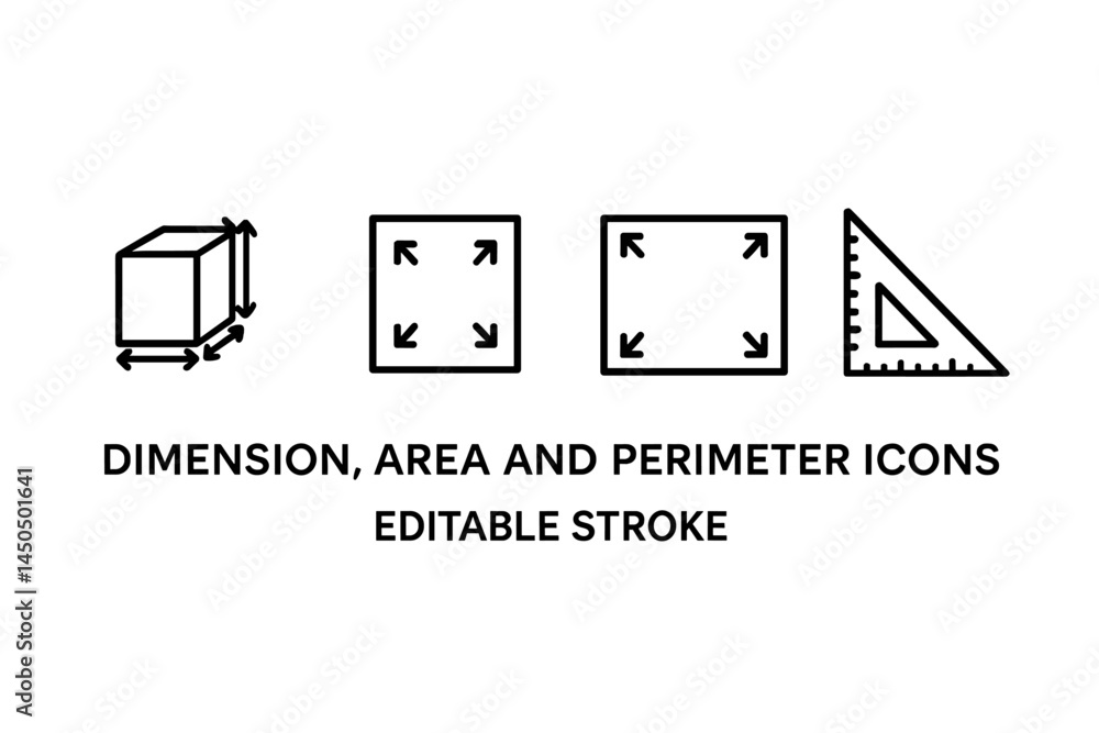 Poster simple flat vector illustration of dimension area and perimeter icons with editable stroke for desig