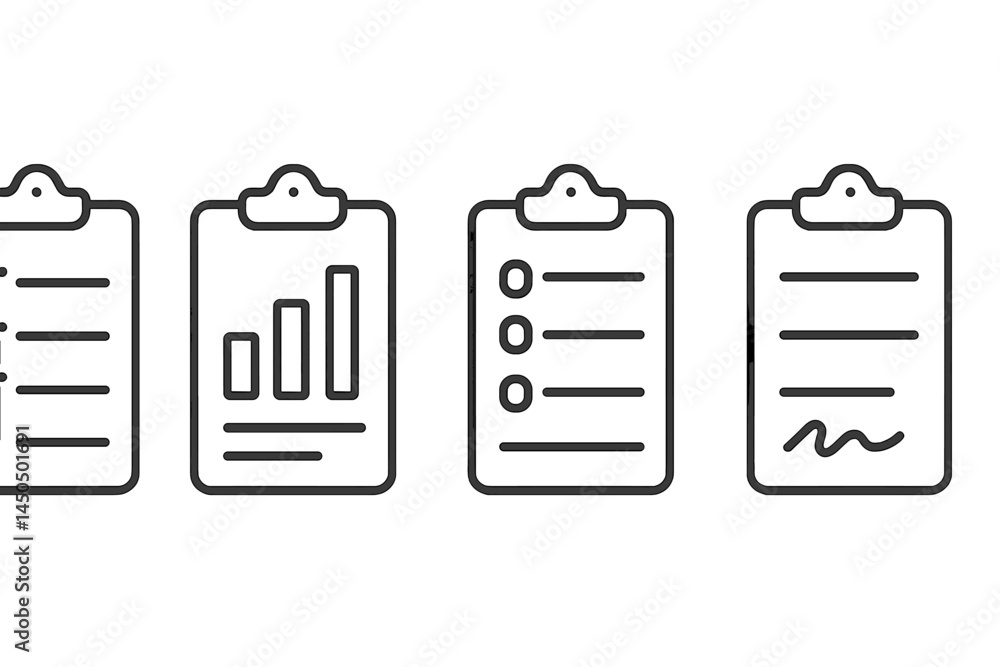 Poster various clipboards showcasing different formats of data presentation and organization for effective 