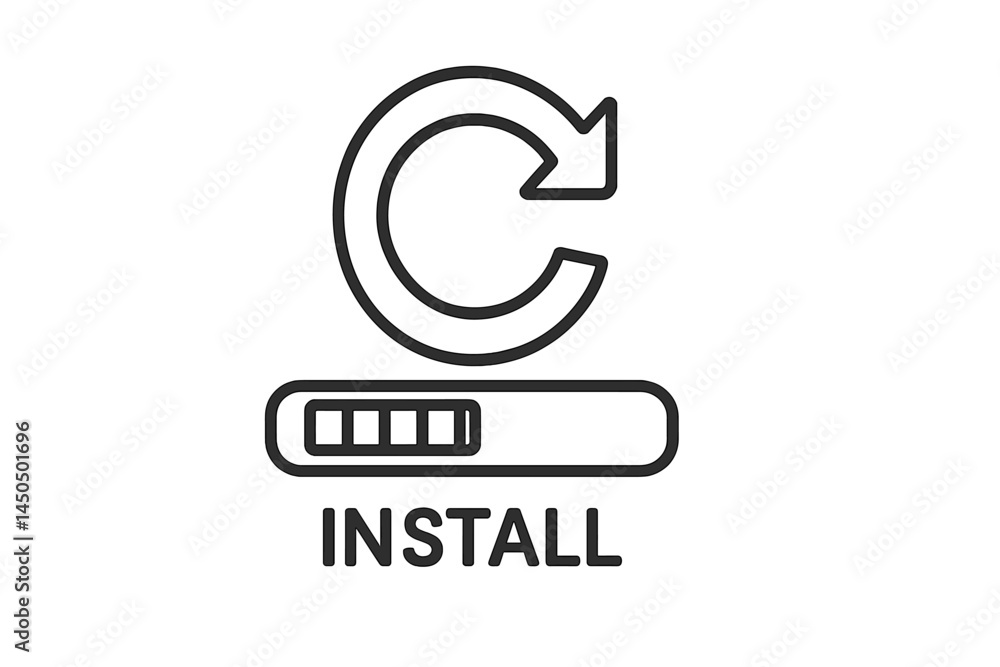 Poster progress bar with circular arrow indicating software installation in a flat vector design