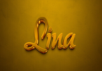 Golden 3D editable text effect of French name Lina. © Fayazravat143