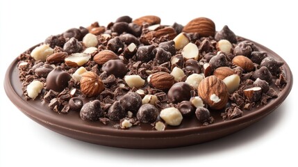 Obraz premium A chocolate bark with nuts, isolated on white background