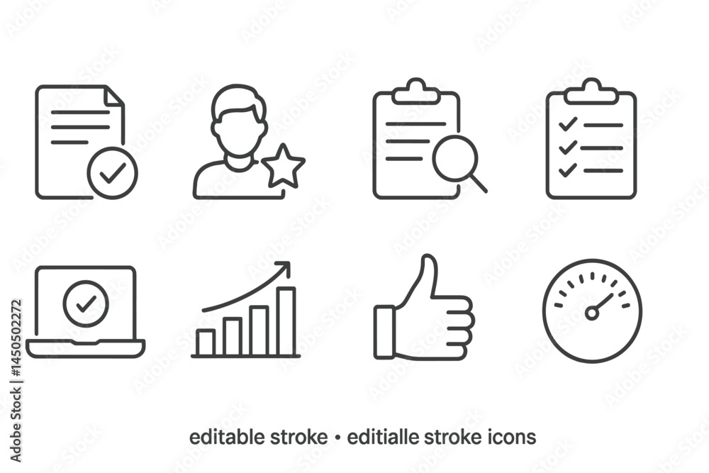 Poster flat vector illustration of various icons representing tasks, achievements, and performance metrics 