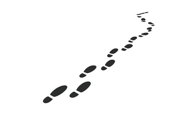 Footprints leading through a snowy landscape on a clear winter day