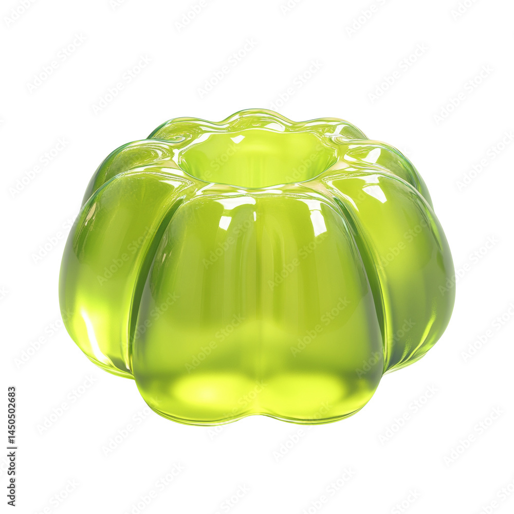 Poster translucent lime gelatin dessert in a fluted mold offering a refreshing and playful culinary delight