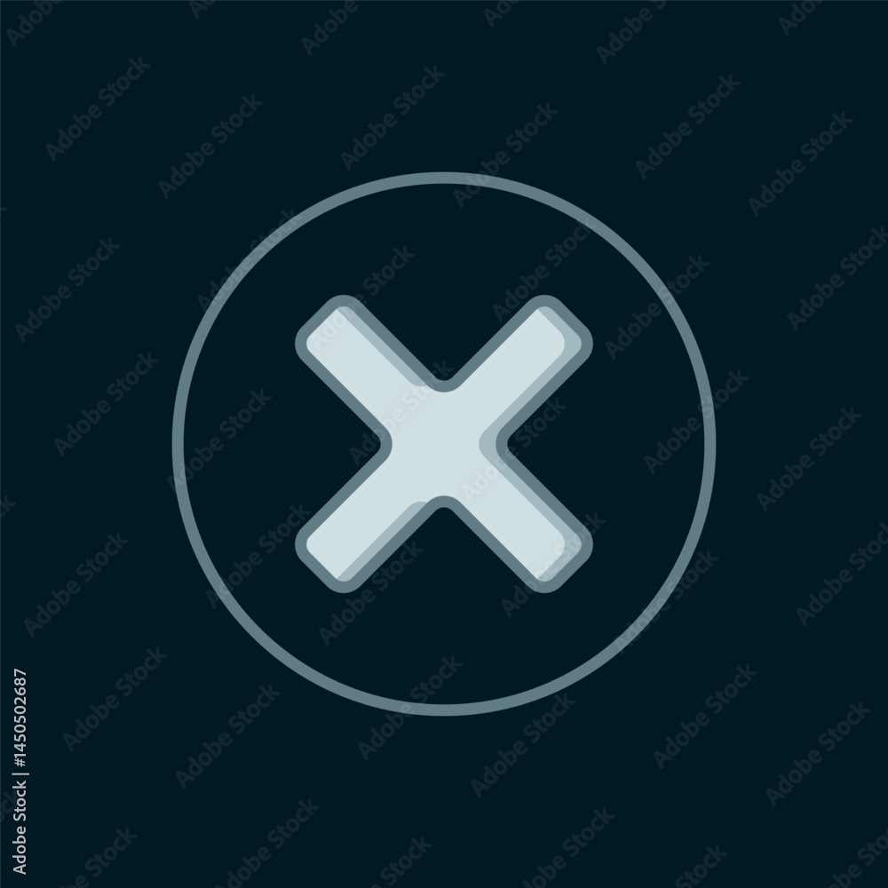 Poster line x mark, cross in circle icon isolated on black background. check cross mark icon. flat filled o
