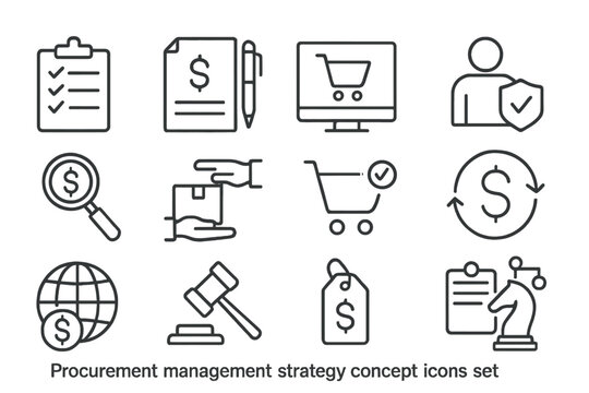 Creative flat vector illustration of procurement management strategy icons for business and commerce