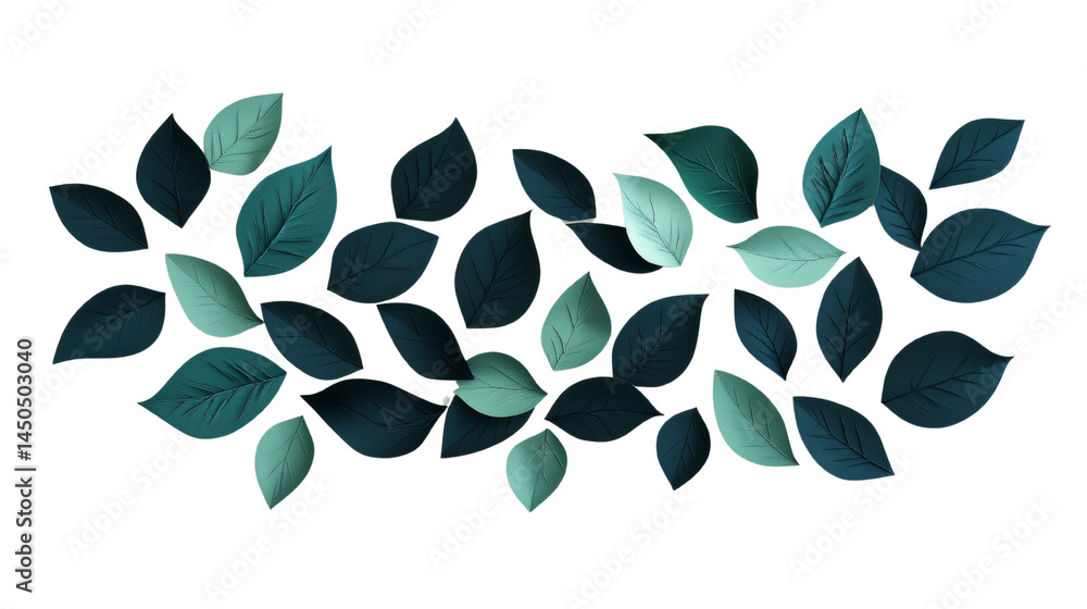 Poster artistic arrangement of emerald and teal leaves creating a modern, sophisticated botanical design el