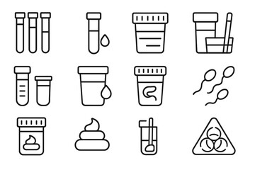 Health laboratory flat vector illustration featuring various medical test tubes and sample containers