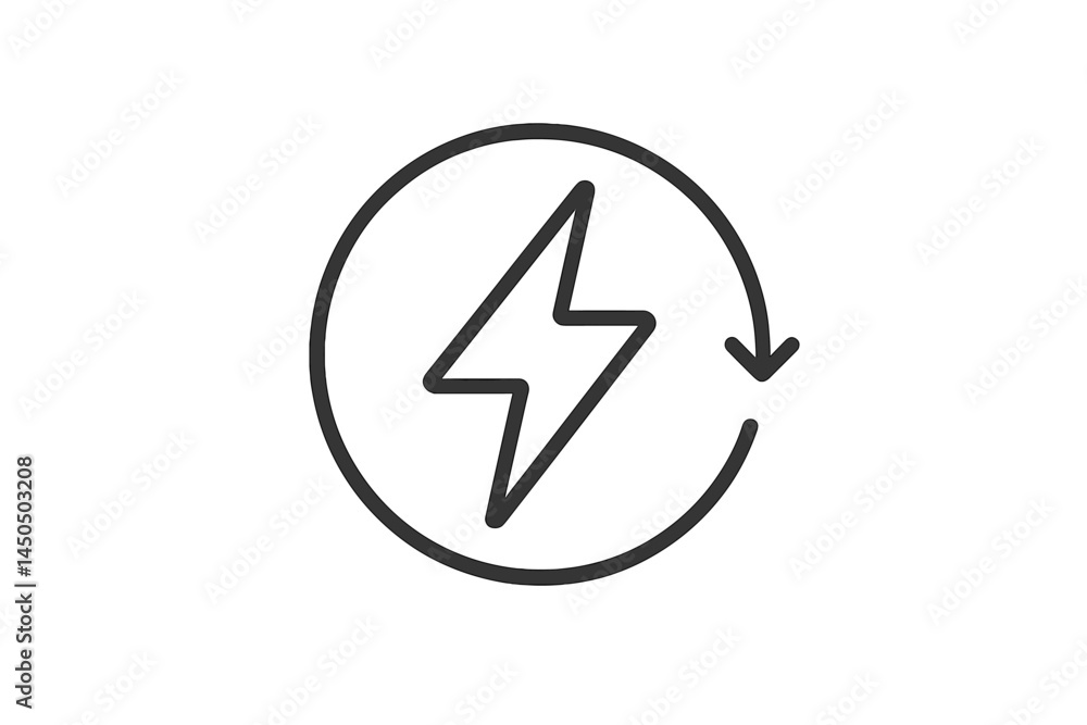 Poster flat vector illustration of a lightning bolt and arrow in a circular motion representing renewable e