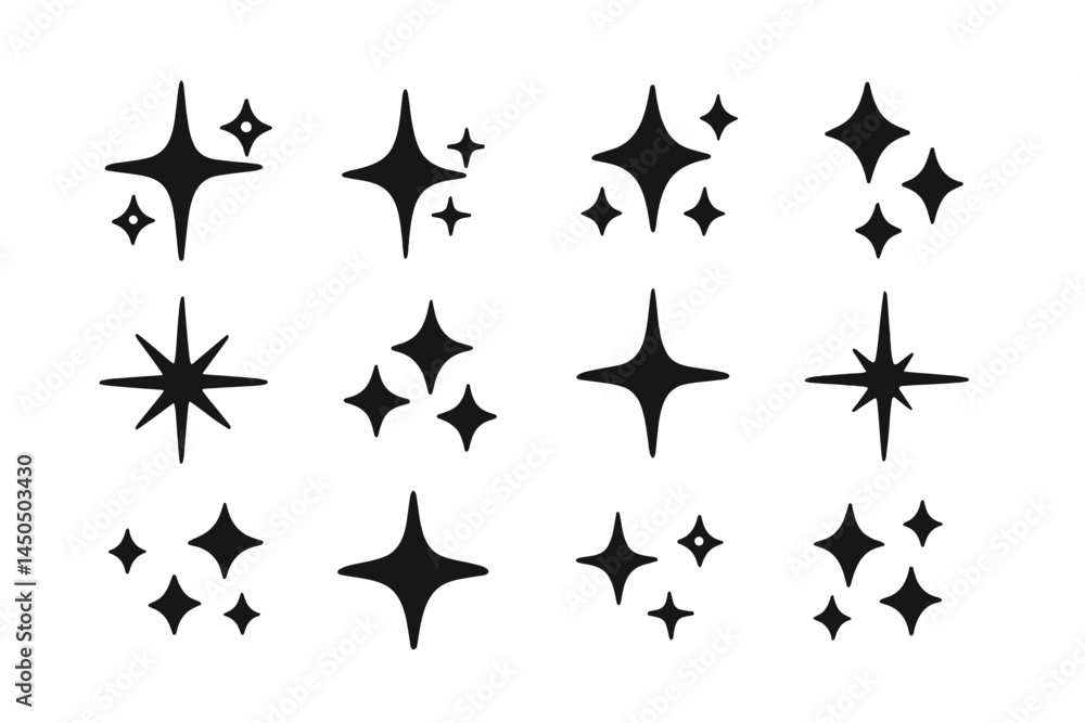 Poster flat vector illustration of various star shapes in black design elements for use in creative project