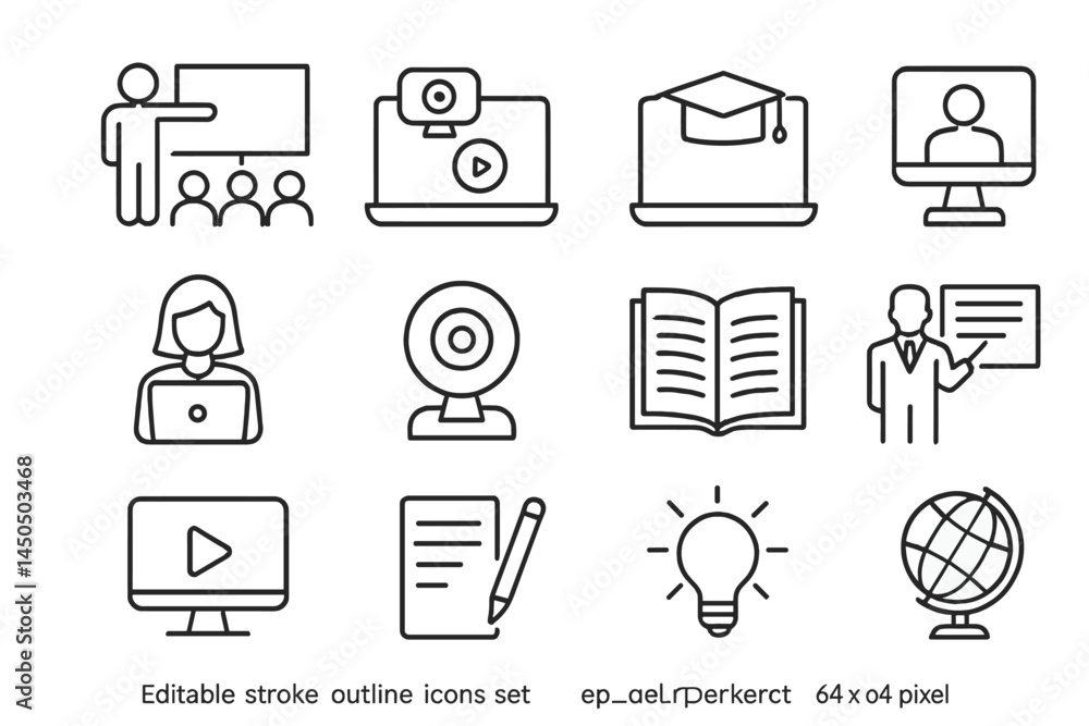 Poster online education tools and activities for virtual learning and instruction in a modern classroom set