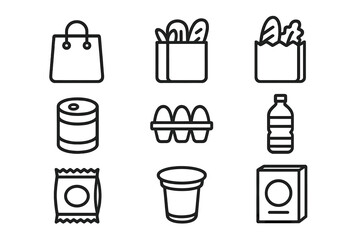 Grocery shopping essentials and items represented in a flat vector illustration for easy reference