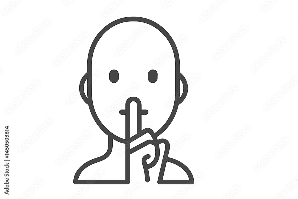 Poster quieting a conversation with a person making a shushing gesture in a flat vector illustration