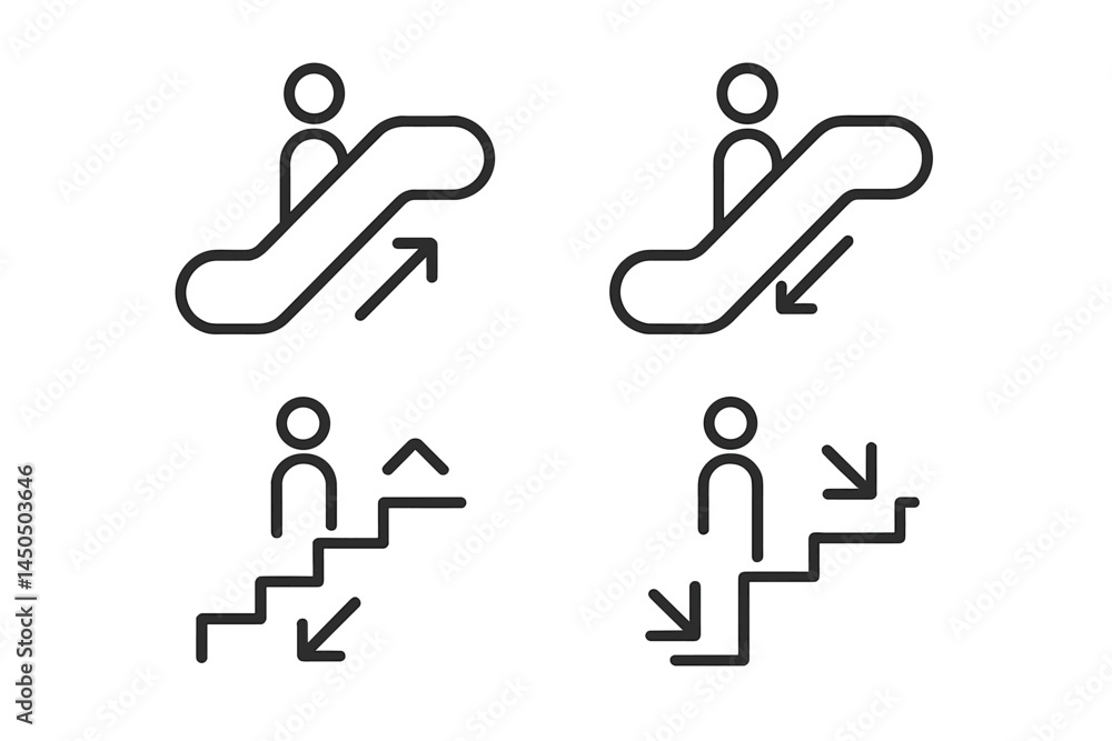 Aufkleber flat vector illustration of people using escalators and stairs in various directions with simple lin