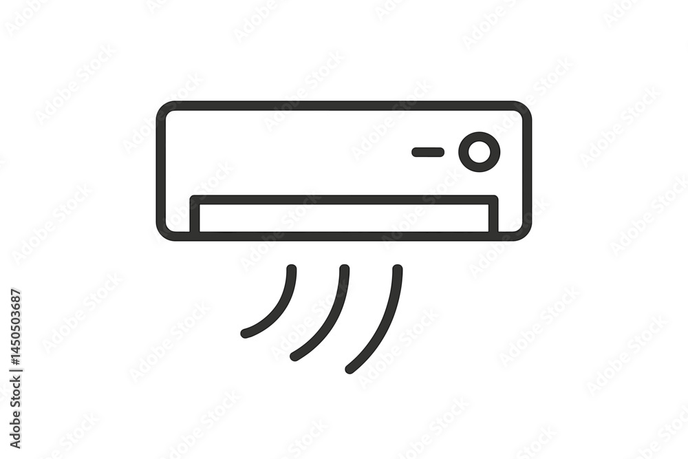 Poster flat vector illustration of an air conditioning unit with airflow lines indicating cooling