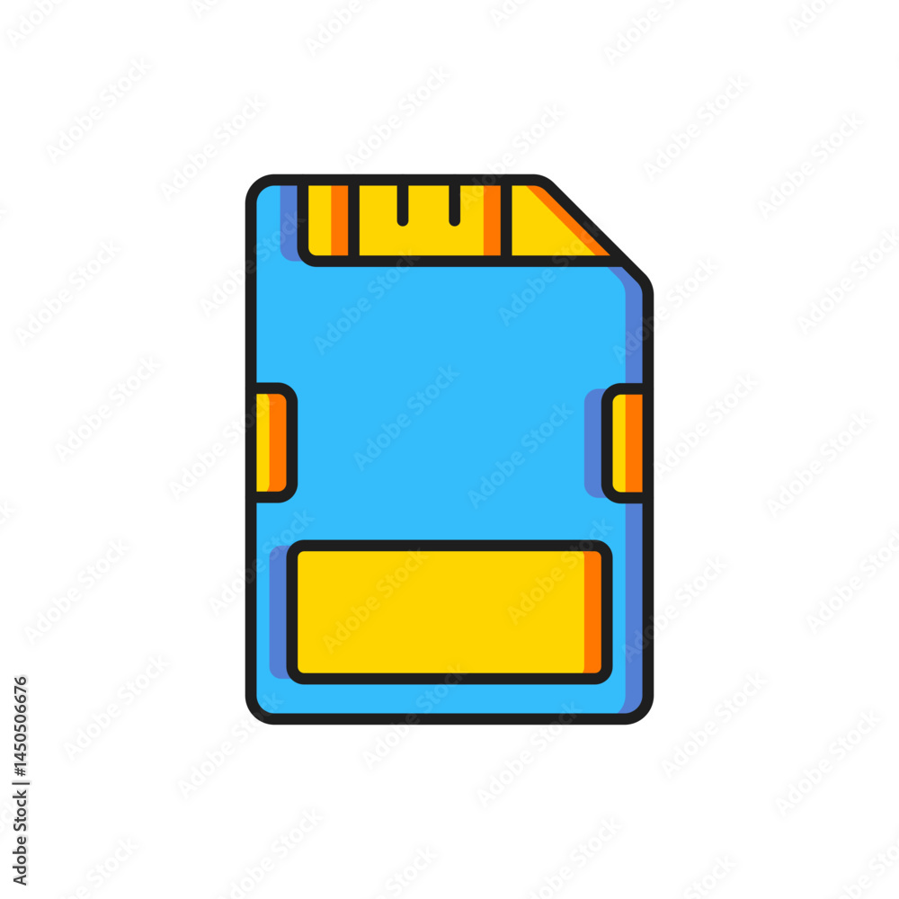 Poster color sd card icon isolated on white background. memory card. adapter icon. flat filled outline styl