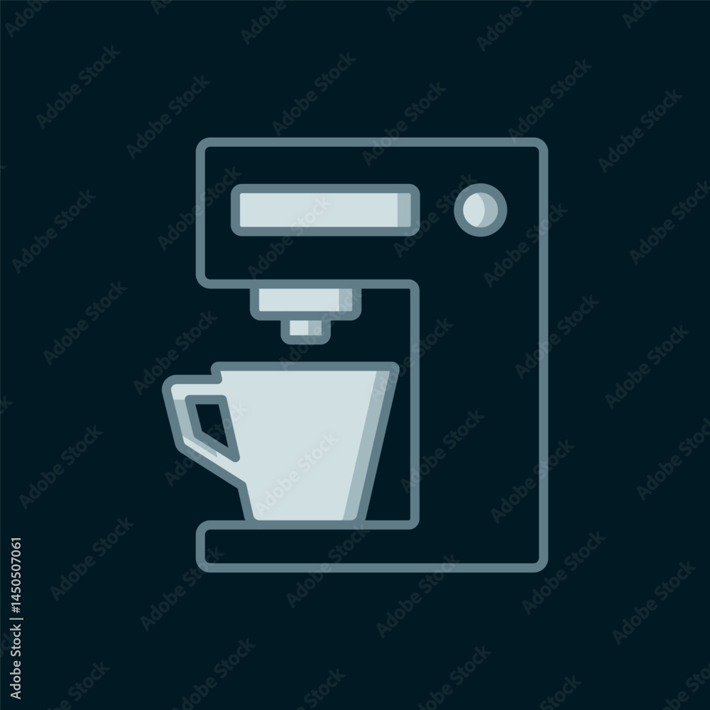 Poster line coffee machine icon isolated on black background. flat filled outline style with shadow. vector