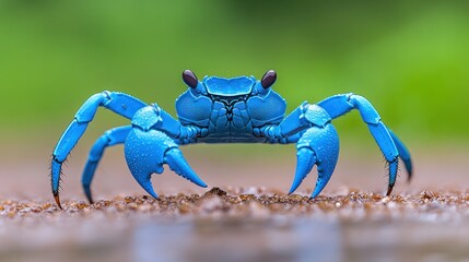 Fototapeta premium Vibrant blue crab closeup detailed texture water droplets