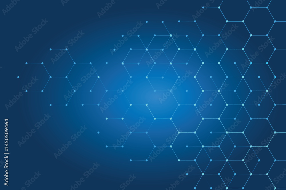 Poster blue background, light, hexagon blue pastel medical and tech background with hexagon pattern and bri