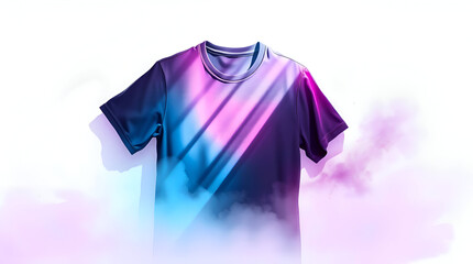 Black T-Shirt Casting Neon Holographic Shadows - Cyberpunk Fashion Mockup