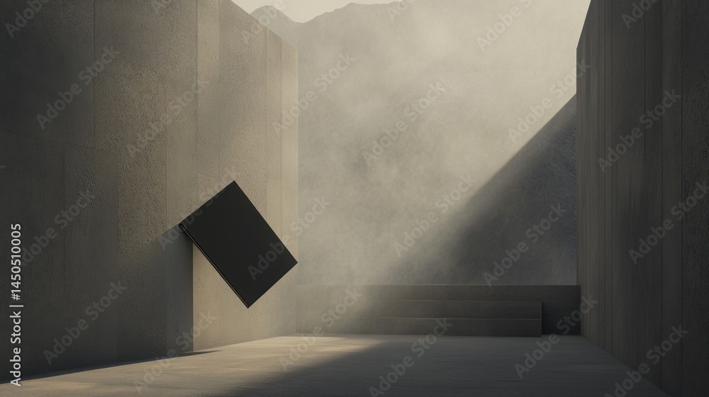 Poster dark object minimalist architectural scene geometric shapes gray texture soft light