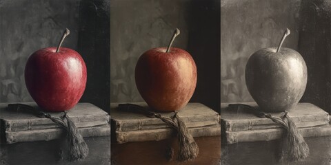 Three-toned still life of an on books