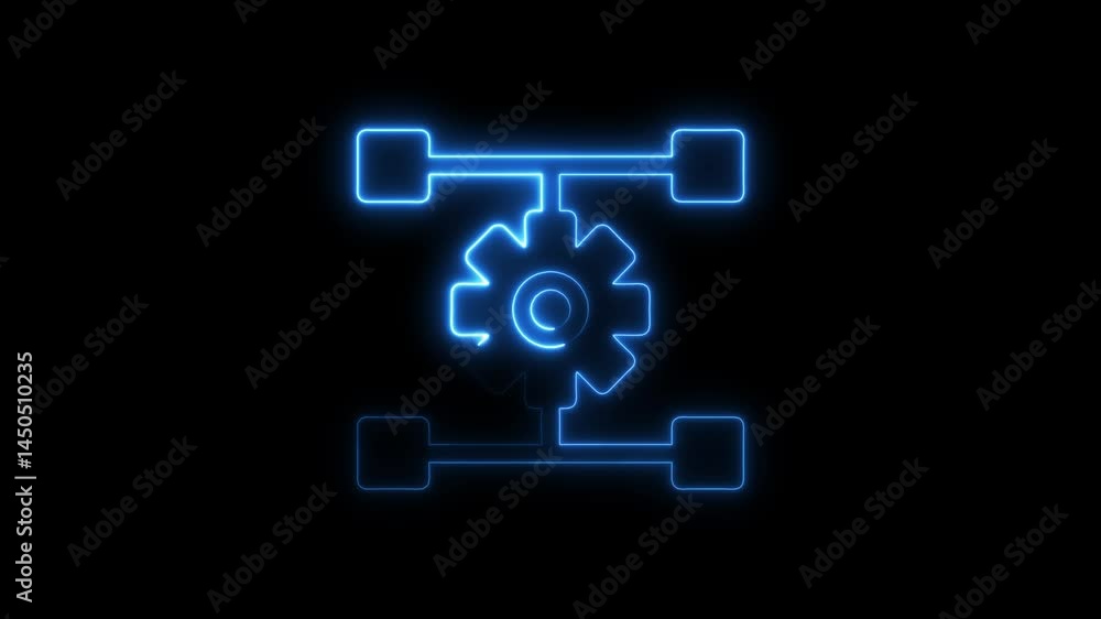 Aufkleber animated neon gear connection diagram loop on black background for technology concepts