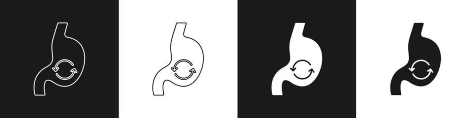 Set Human stomach health icon isolated on black and white background. Vector