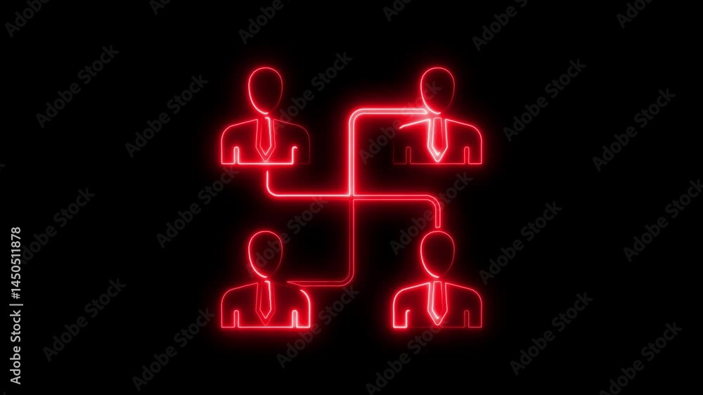 Poster glowing red neon business network symbol representing communication and connection