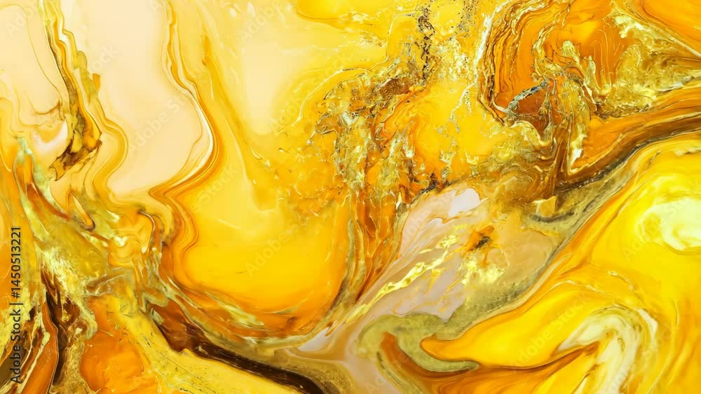 Poster vibrant abstract gold liquid motion with dynamic swirls and flowing patterns