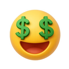 Fototapeta na wymiar Money-Eyed Smile: A vibrant, animated emoji with dollar signs for eyes and a cheerful grin, symbolizing wealth, fortune, and financial aspiration. 
