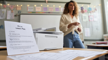 Close-up of printed school report on desk — a detailed and modern 3D-style concept ideal for tech visuals, infographics, marketing materials, and futuristic digital presentations.