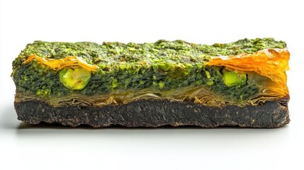A pistachio baklava slice, isolated on white