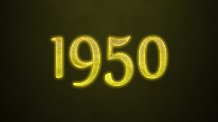 Neon glowing yellow number of 1950 on dark background.