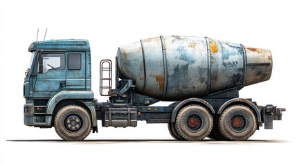A realistic cement mixer truck, photorealistic, isolated on white