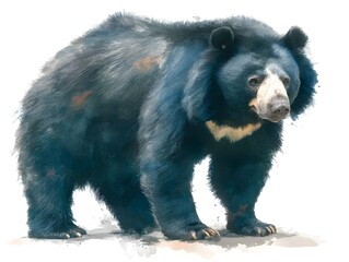 A majestic Asiatic black bear stands majestically on a white background, showcasing its impressive size and dark fur.