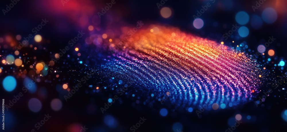 Poster colorful digital fingerprint design with vibrant bokeh background effects.