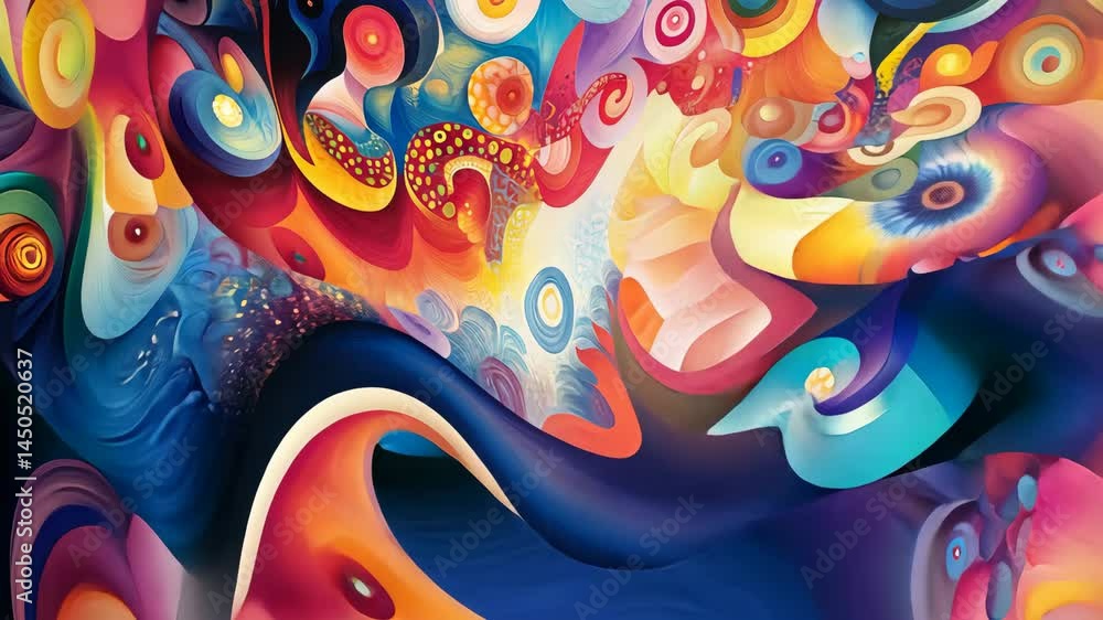 Poster vibrant abstract swirls and shapes in dynamic flowing motion