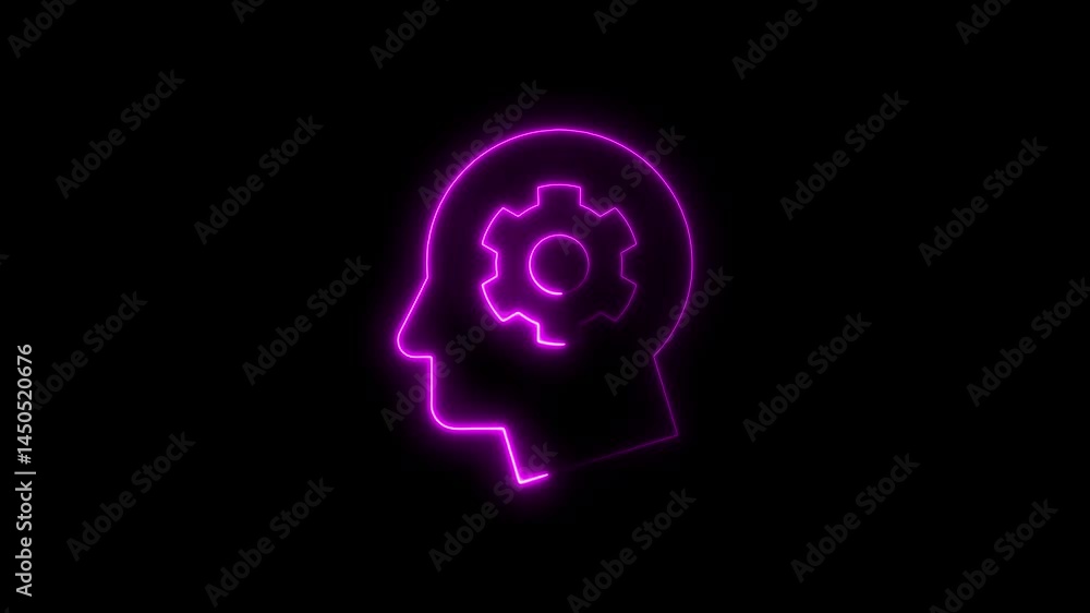 Poster glowing neon brain processing idea animation concept against a dark background