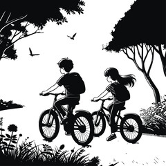 Happy Teens Enjoying a Peaceful Bike Ride Through a Scenic Outdoor Path