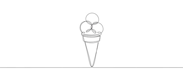 ice cream one line. Vector ice cream cone. Continuous line drawing, illustration.