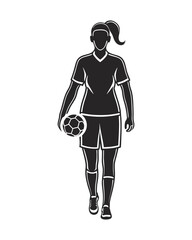 Female Soccer Player Silhouette with Ball Vector Illustration
