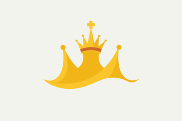 Flat Vector Golden Crown with Cross Icon on a Light Background