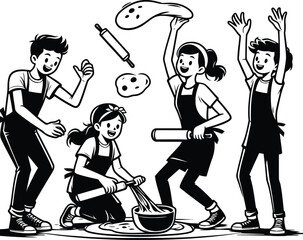 Teen Boy and Girl Bonding Over Cooking and Laughing in a Light-Filled Home Kitchen