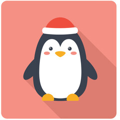 Cute penguin icon in flat style.