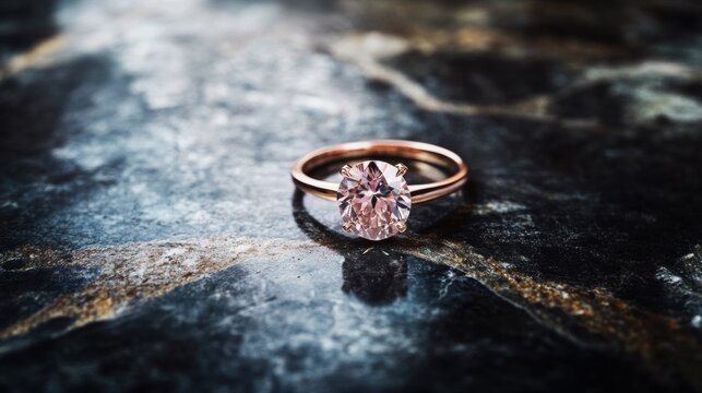 Elegant pink diamond ring on a dark surface.