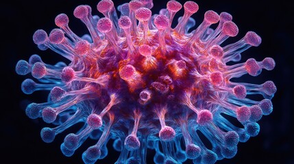 High-resolution close-up view of a microscopic virus.