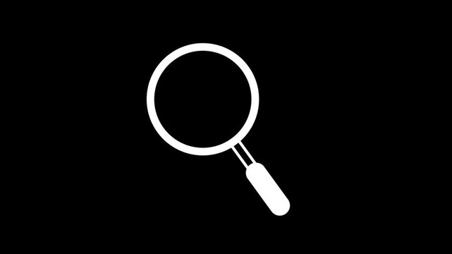 Search icon animation with white magnifying glass on black background