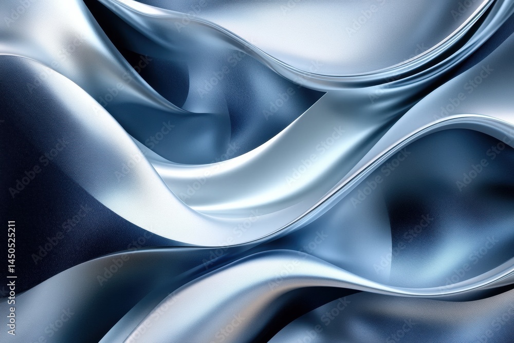 Poster elegant abstract waves in silver and dark blue tones depict ai data flow with fluid golden ratio mov