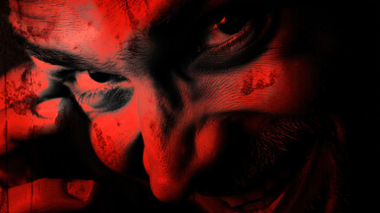 Dark Portrait of Man with Red Paint Face — a detailed and modern 3D-style concept ideal for tech visuals, infographics, marketing materials, and futuristic digital presentations.